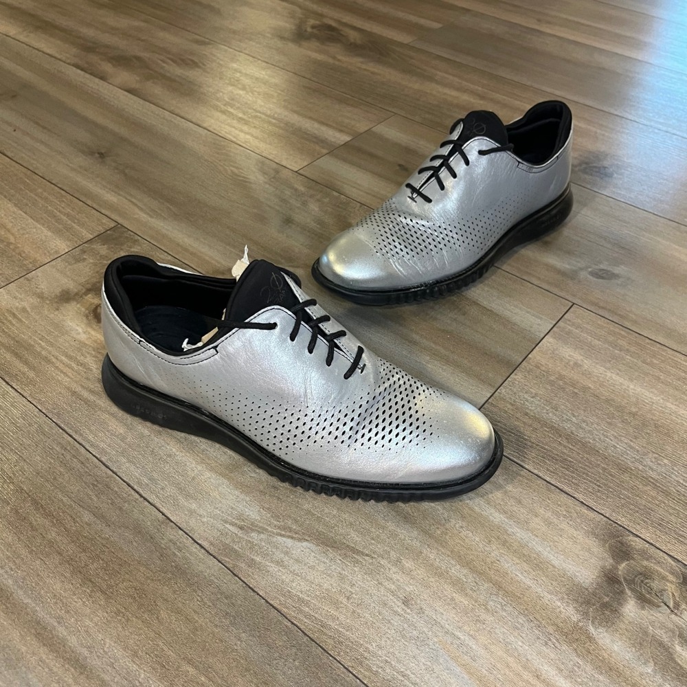 Cole Haan GrandPrø Spectator Perforated Silver Leather Oxfords Men 9.5